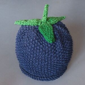 Hand Crafted Handknit Navy Blue Blackberry Cotton Baby Hat NB-3M